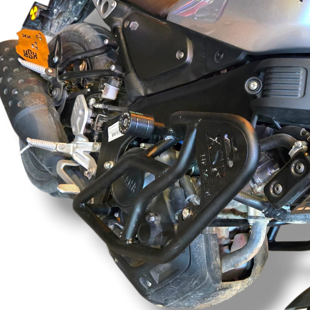 Crash guard installed on Yamaha XSR 155 bike