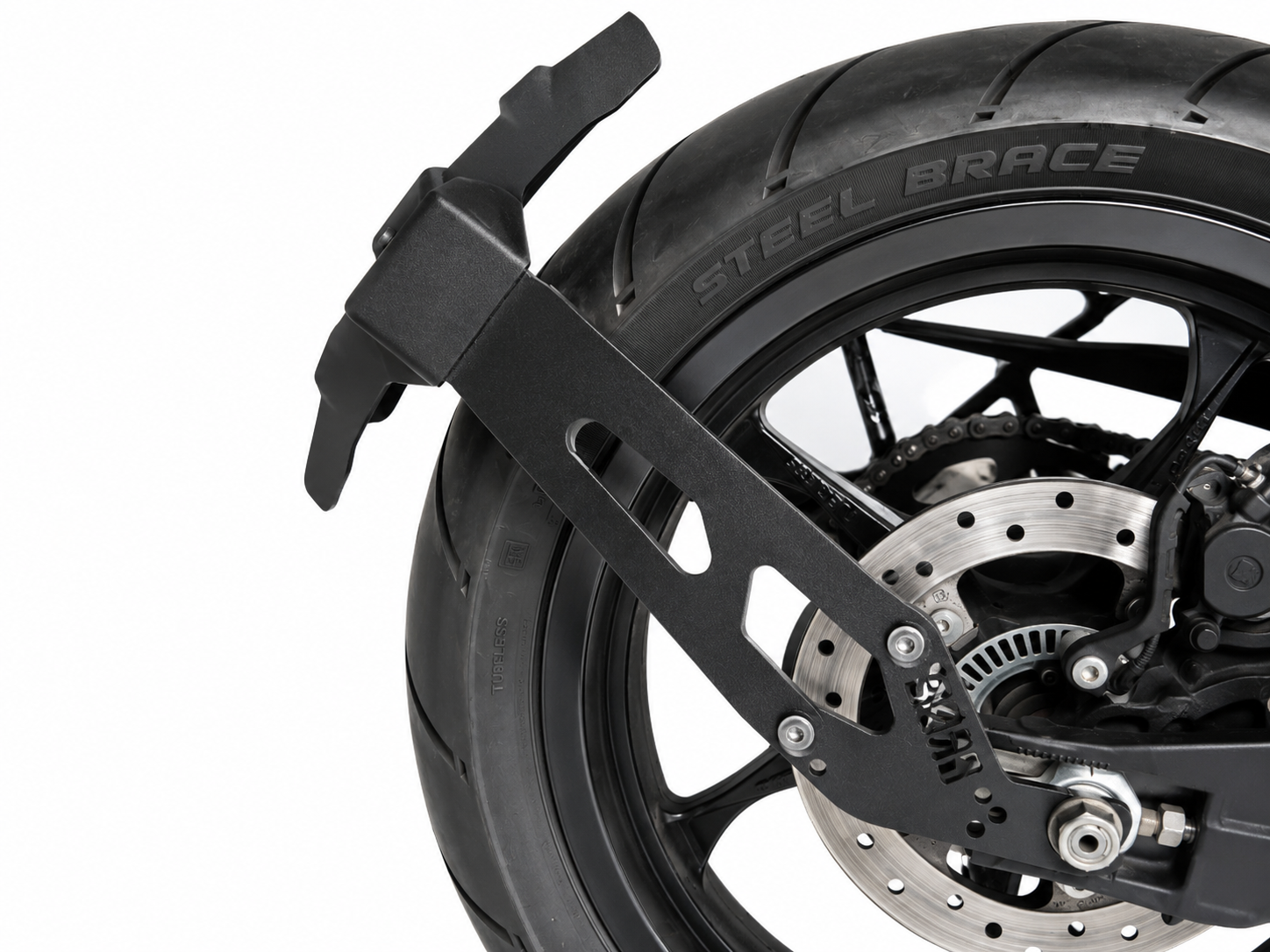Premium tyre hugger installed on motorcycle