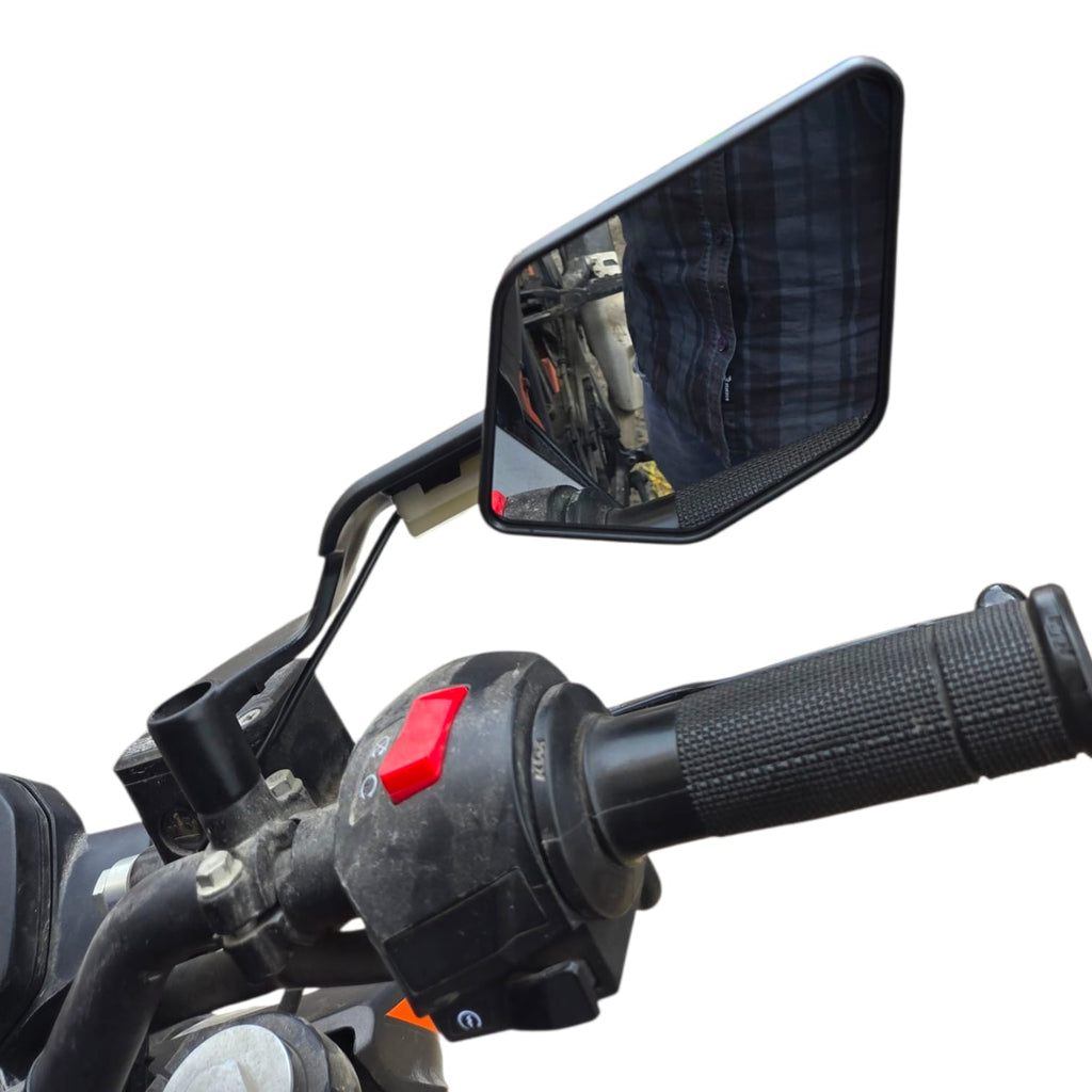 motorcycle mirror with built in LED turn signal light glowing indicator